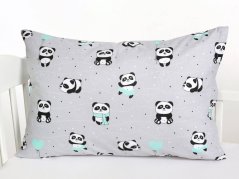 Dětské bavlněné povlečení - panda na šedé - do postýlky