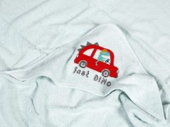 Dětská osuška LILI s kapucí – auto – sv. modrá – 100×100 cm