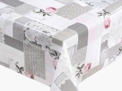 PVC ubrusovina růže patchwork na šedé - metráž šířka 140 cm