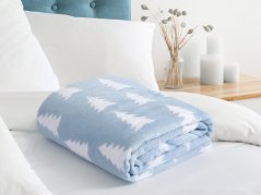 Vánoční deka Mikroflanel - bílý stromek na světle modré - 150x200 cm