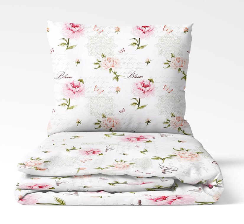 Bavlněné povlečení - Pivoňky s nápisy