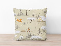 Flanelový povlak na polštář - chaloupky na béžové