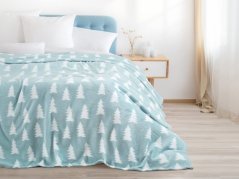 Vánoční deka Mikroflanel - bílý stromek na světle tyrkysové - 150x200 cm