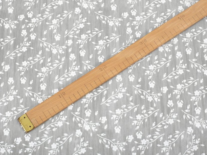 PVC ubrusovina bílé kytičky na šedé - metráž šířka 140 cm