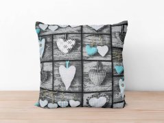 Bavlněný povlak na polštář - patchwork tyrkysová srdce