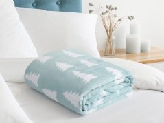 Vánoční deka Mikroflanel - bílý stromek na světle tyrkysové - 150x200 cm