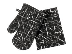 Set chňapka + utěrka Terra - bílé čáry na černé
