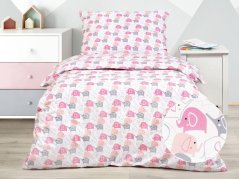 Dětské bavlněné povlečení - růžoví a šedí sloníci