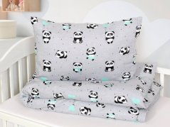 Dětské bavlněné povlečení – panda na šedé – do postýlky