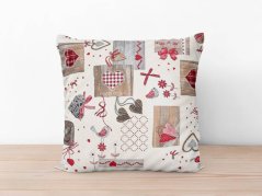 Povlak na polštář Loneta – vínová srdíčka patchwork