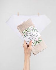 Výhodné balení Béžová kuchyňská utěrka premium z mačkané bavlny EcoHaus - 60 x 45cm + Prací papírky EcoHaus 5 praní