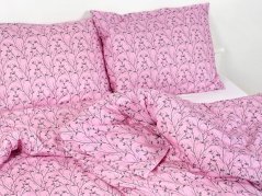Saténové povlečení - šedé větvičky na růžové