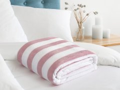 Vánoční deka Mikroflanel - bílý/růžový pruh 5 cm - 150x200 cm