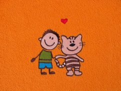 Dětský Froté ručník – kluk s kočkou – oranžová – 30×50 cm