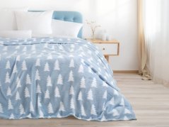 Vánoční deka Mikroflanel - bílý stromek na světle modré - 150x200 cm