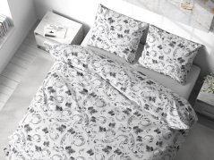 Flanelové povlečení - šedé listy na bílé