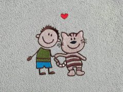 Dětský Froté ručník - kluk s kočkou - tmavě šedá - 30x50 cm