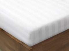 Damaškové napínací prostěradlo - bílé - proužky 2 cm